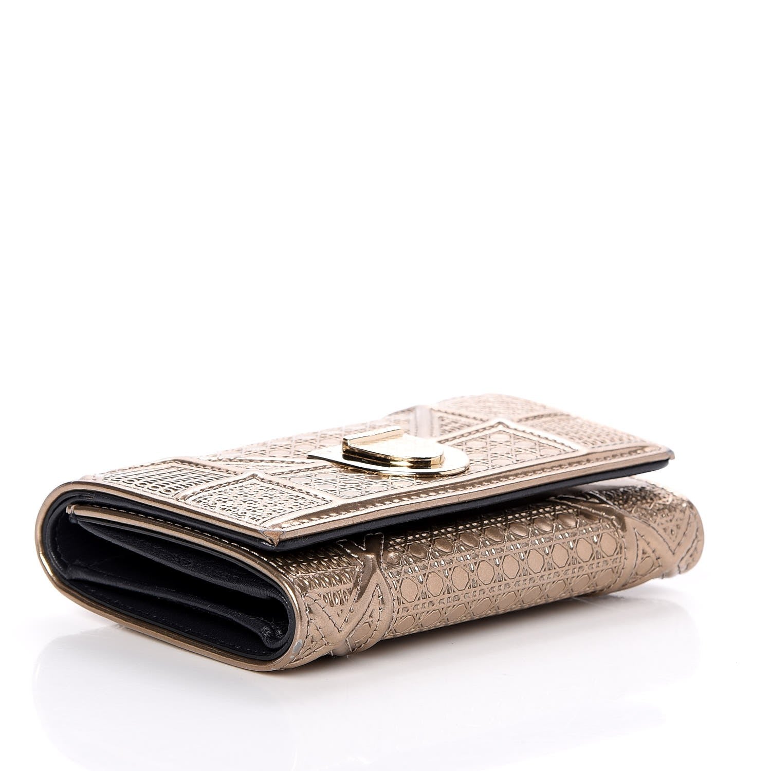 Christian Dior Metallic Patent Micro-Cannage Diorama Elancee Wallet Gold 5 of 8