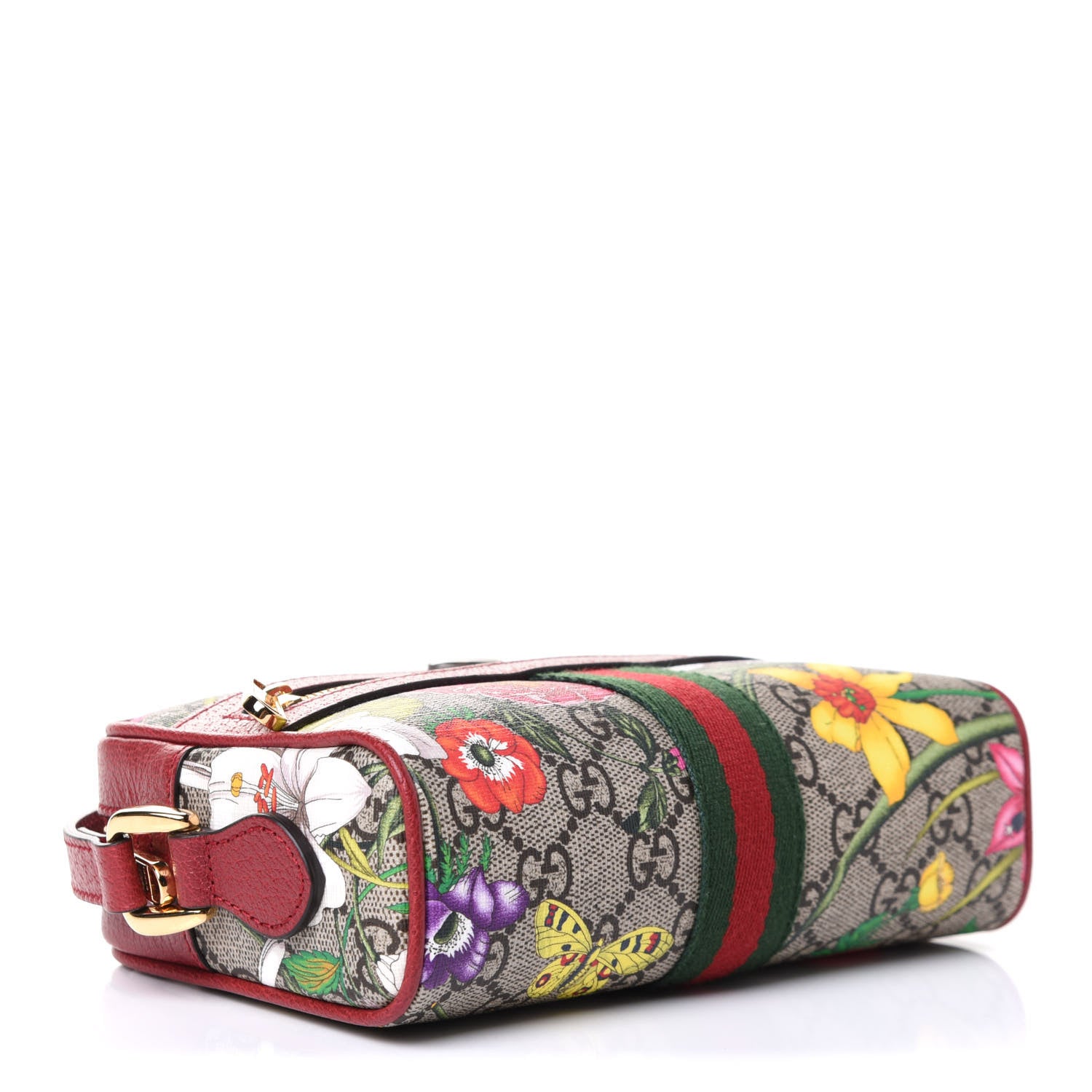 Gucci GG Supreme Monogram Flora Web Mini Ophidia Shoulder Bag Red 3 of 4