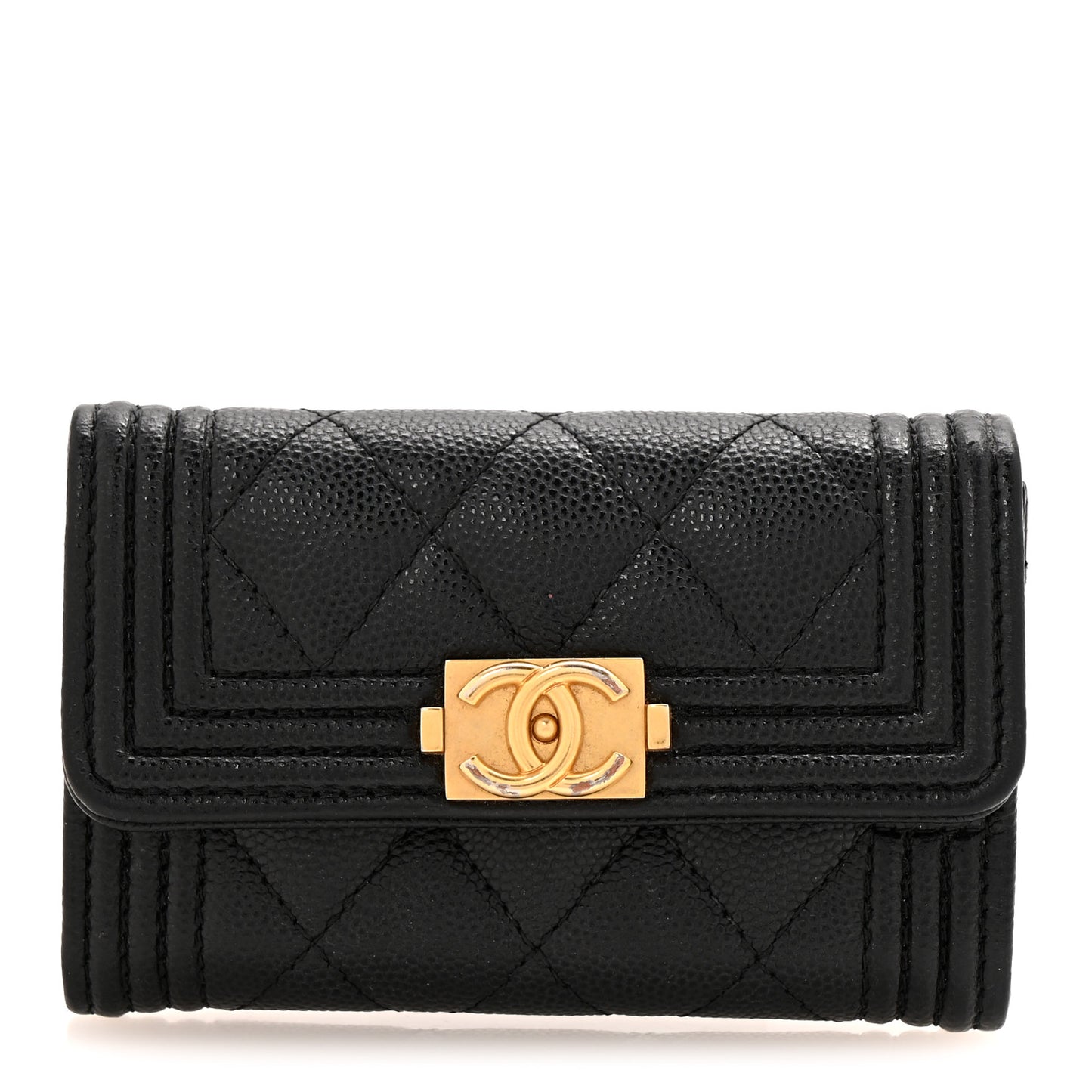 Caviar Quilted Boy Flap Card Holder Black