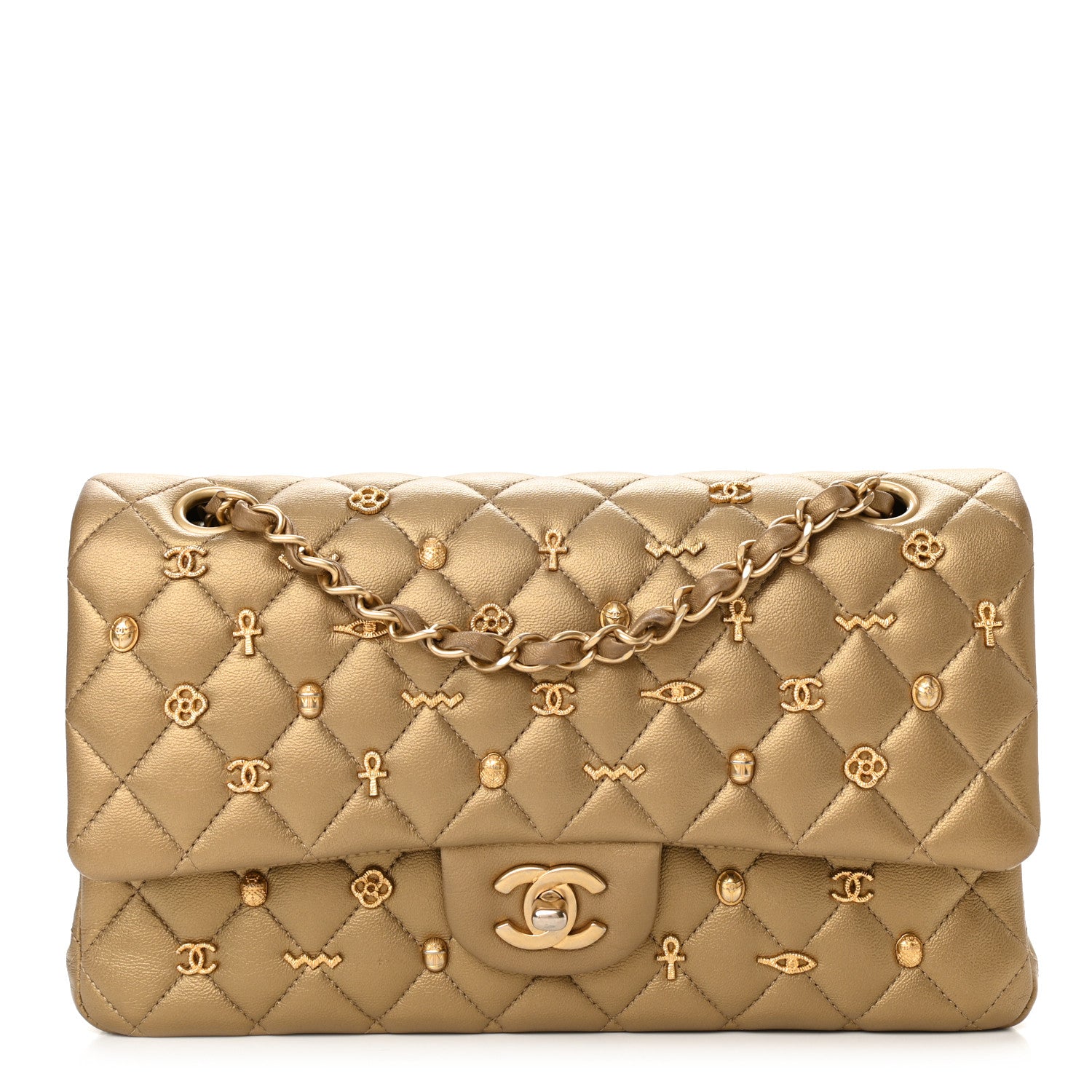 Chanel Metallic Lambskin Quilted Egyptian Amulet Medium Double Flap Gold 1 of 13