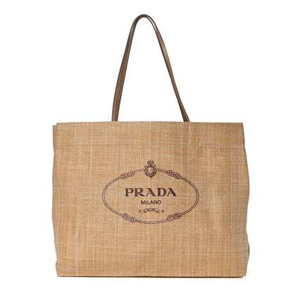 Prada Raffia Logo Tote Naturale 1 of 12