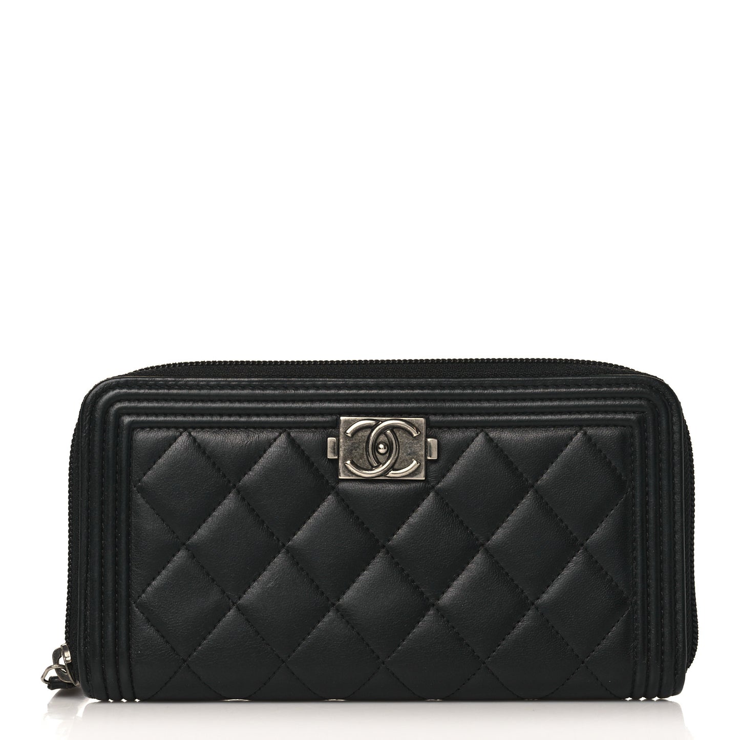 Lambskin Quilted Boy Zip Around Wallet Black