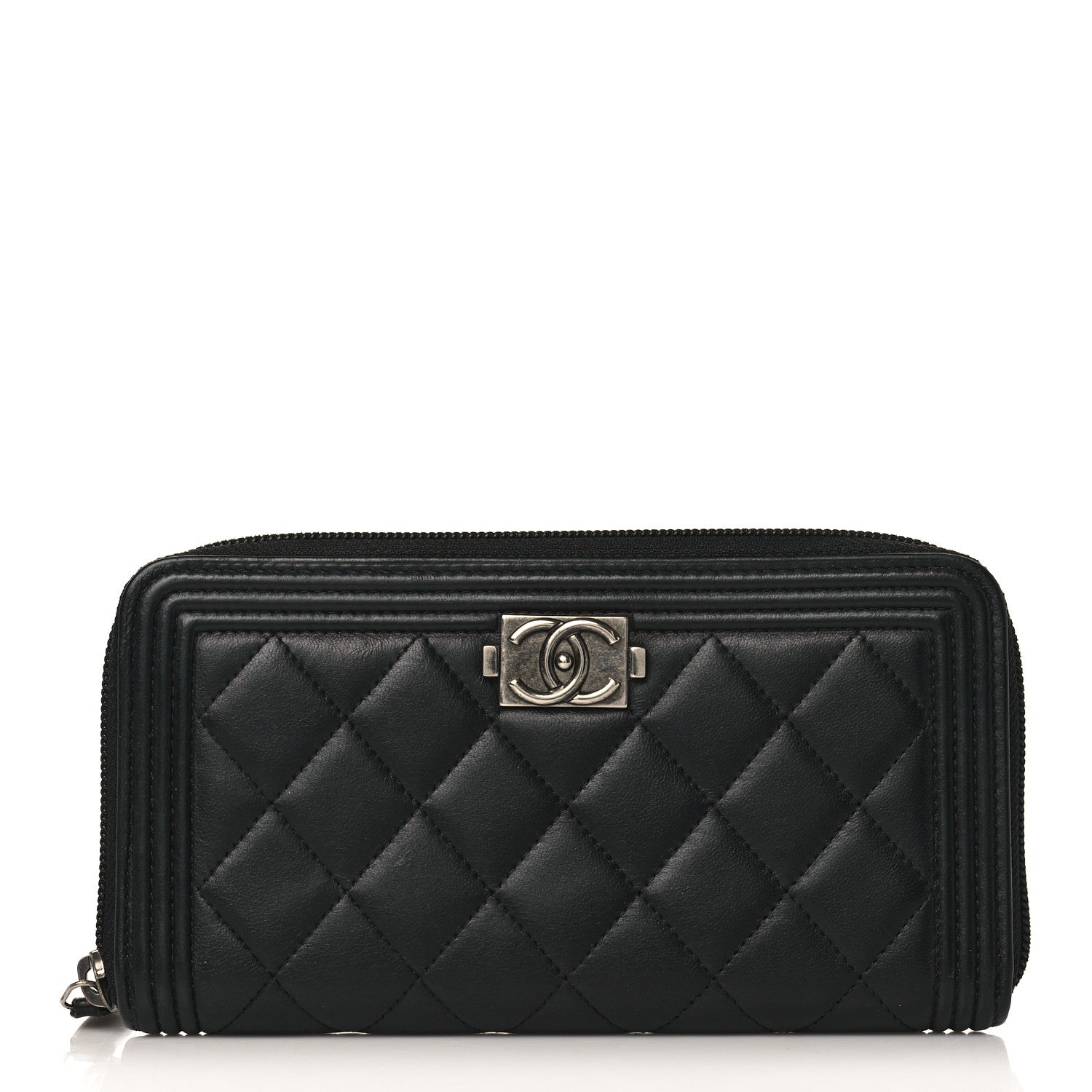 Chanel Lambskin Quilted Boy Zip Around Wallet Black 1 of 8