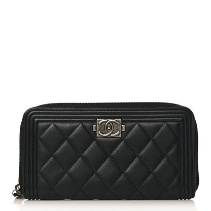 Chanel Lambskin Quilted Boy Zip Around Wallet Black 1 of 8