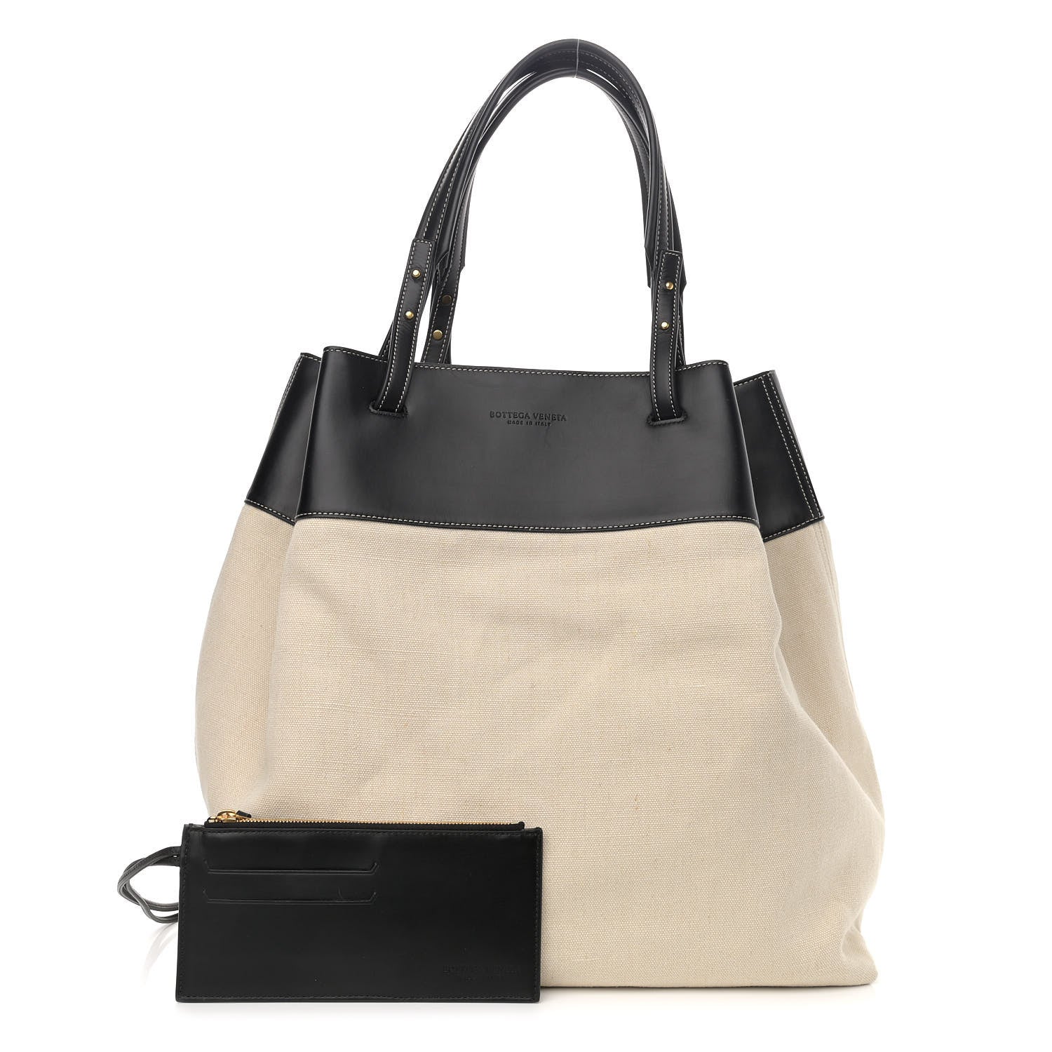 Bottega Veneta Natural Linen Matte Calfskin Quad Tote Black 1 of 10