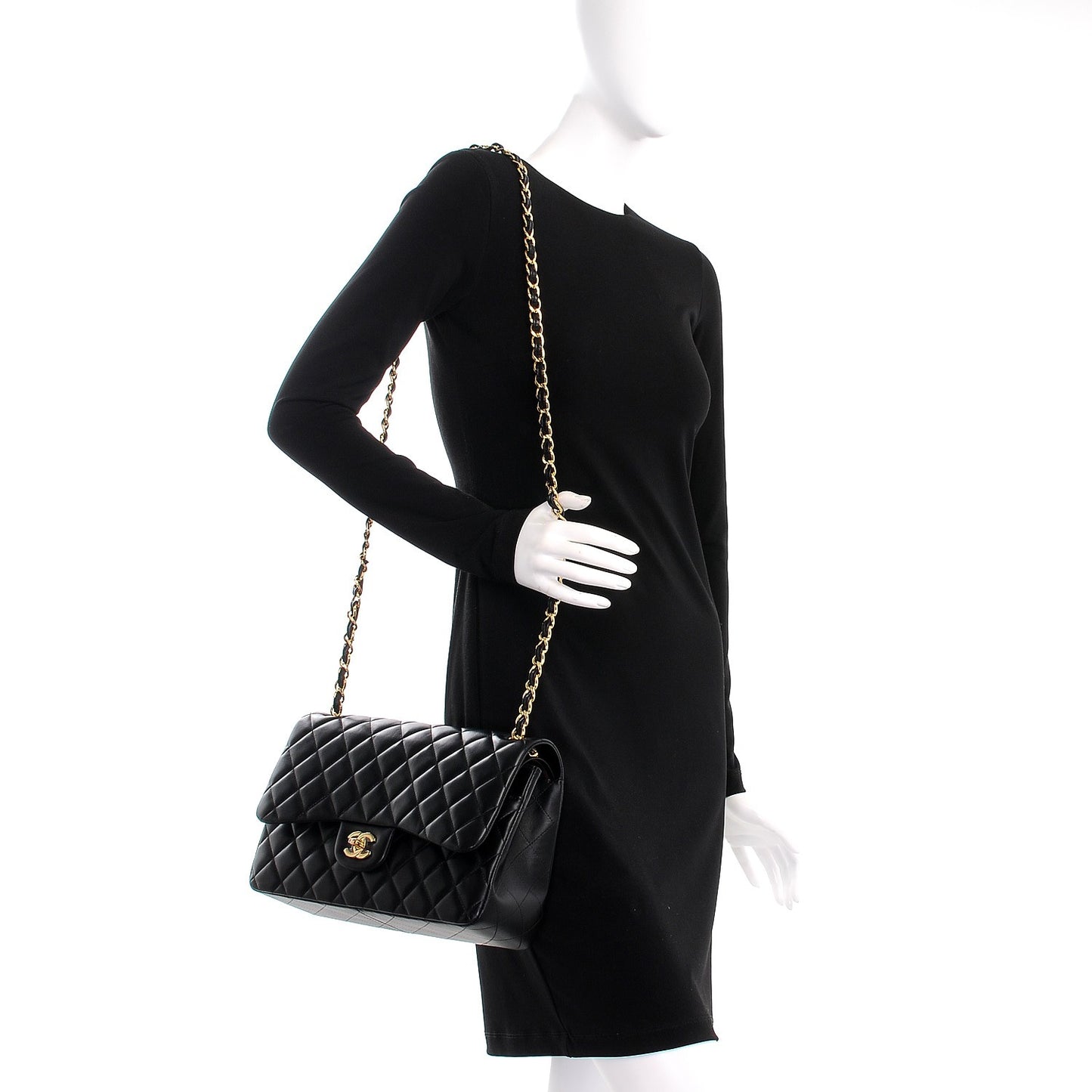 Lambskin Quilted Jumbo Double Flap Black
