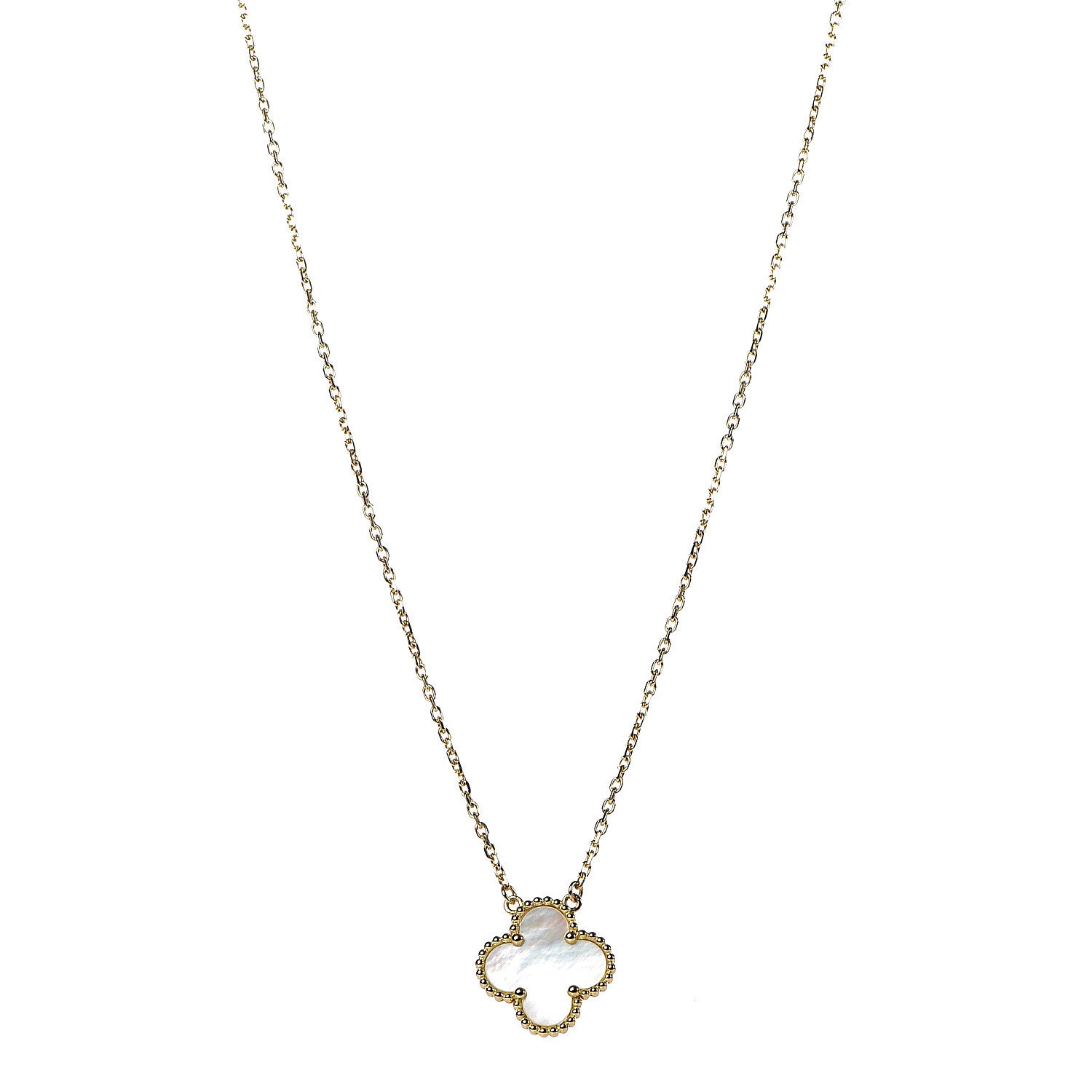 Van Cleef & Arpels 18K Yellow Gold Mother of Pearl Vintage Alhambra Pendant Necklace 1 of 8