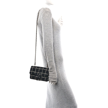 Chanel Tweed Quilted Mini Rectangular Camellia Flap Black White 3 of 10