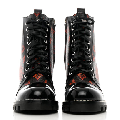 Louis Vuitton Patent Calfskin Catogram Star Trail Ankle Boots 38.5 Black Marron 2 of 10