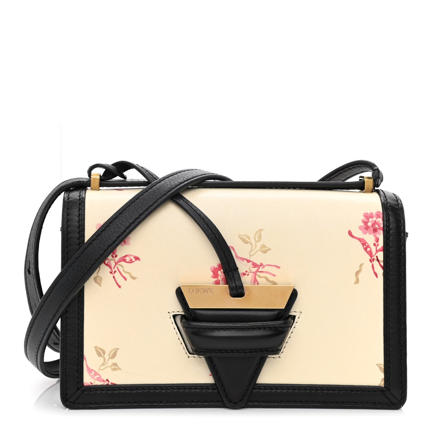 Calfskin Roses Print Barcelona Shoulder Bag White