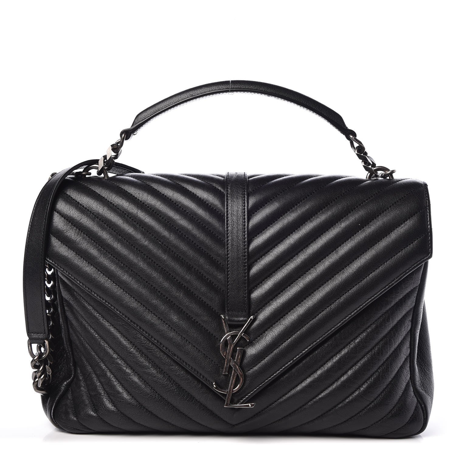 Saint Laurent Sheepskin Matelasse Chevron Monogram Large College Satchel Black 1 of 8