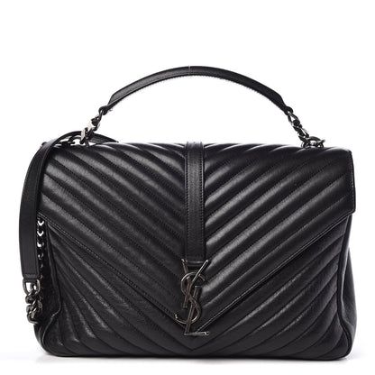 Saint Laurent Sheepskin Matelasse Chevron Monogram Large College Satchel Black 1 of 8