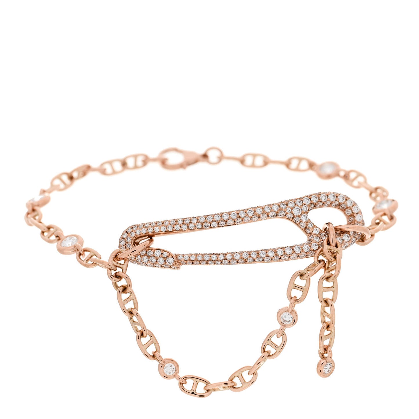 18K Rose Gold Pave Diamond MM Chaine d'Ancre Punk Bracelet ST