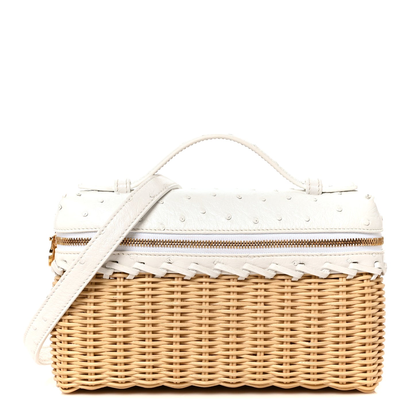 Wicker Ostrich East West L19 Extra Pocket Pouch Malt White