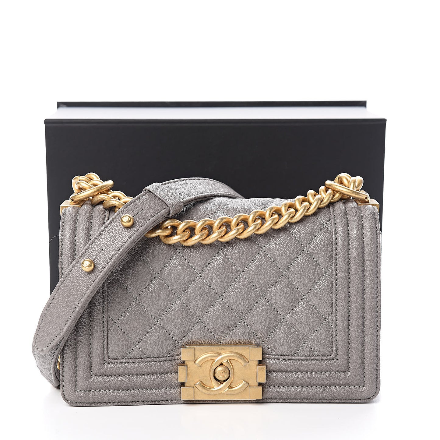 Caviar Quilted Small Boy Flap Grey