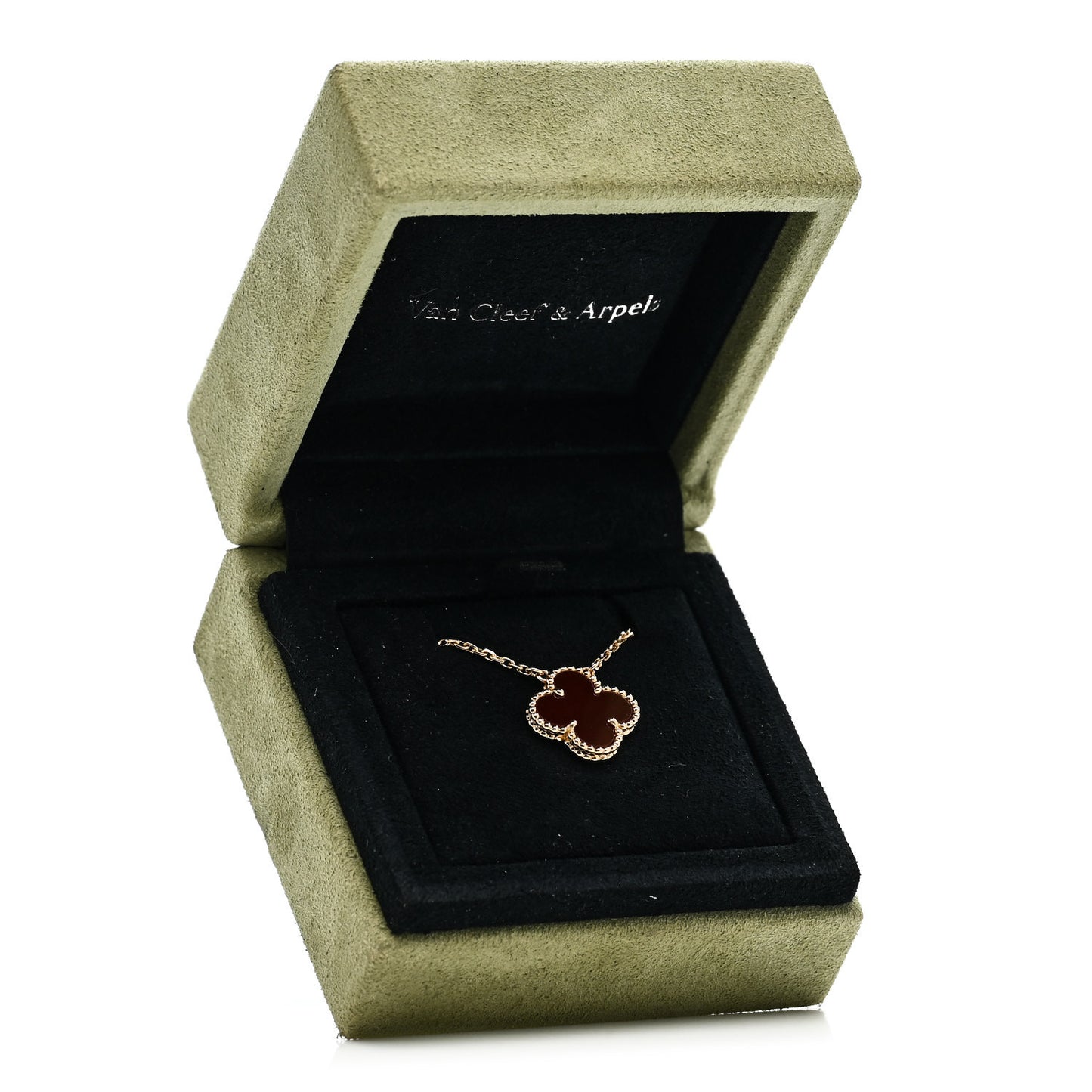 18K Yellow Gold Carnelian Vintage Alhambra Pendant Necklace