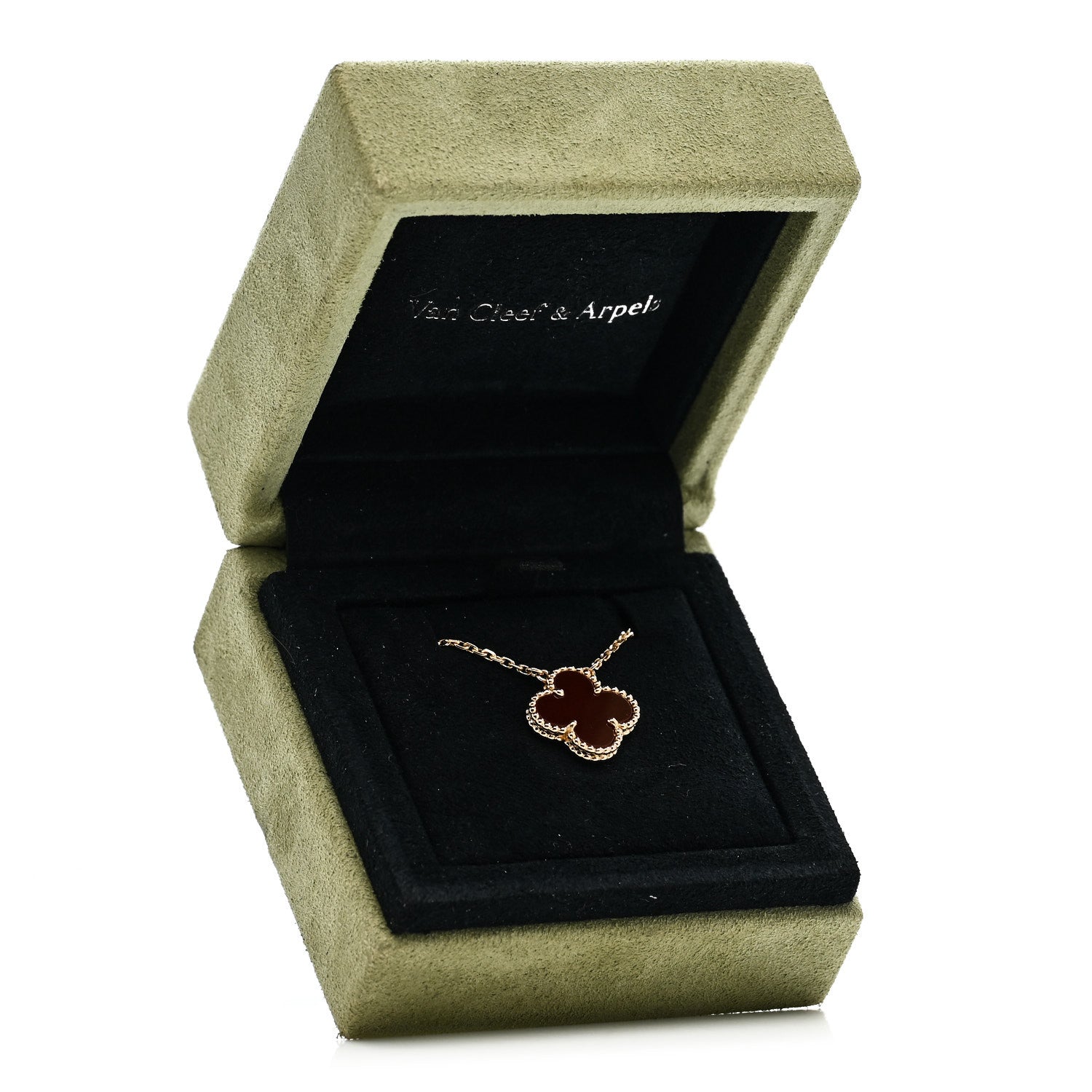 Van Cleef & Arpels 18K Yellow Gold Carnelian Vintage Alhambra Pendant Necklace 6 of 6