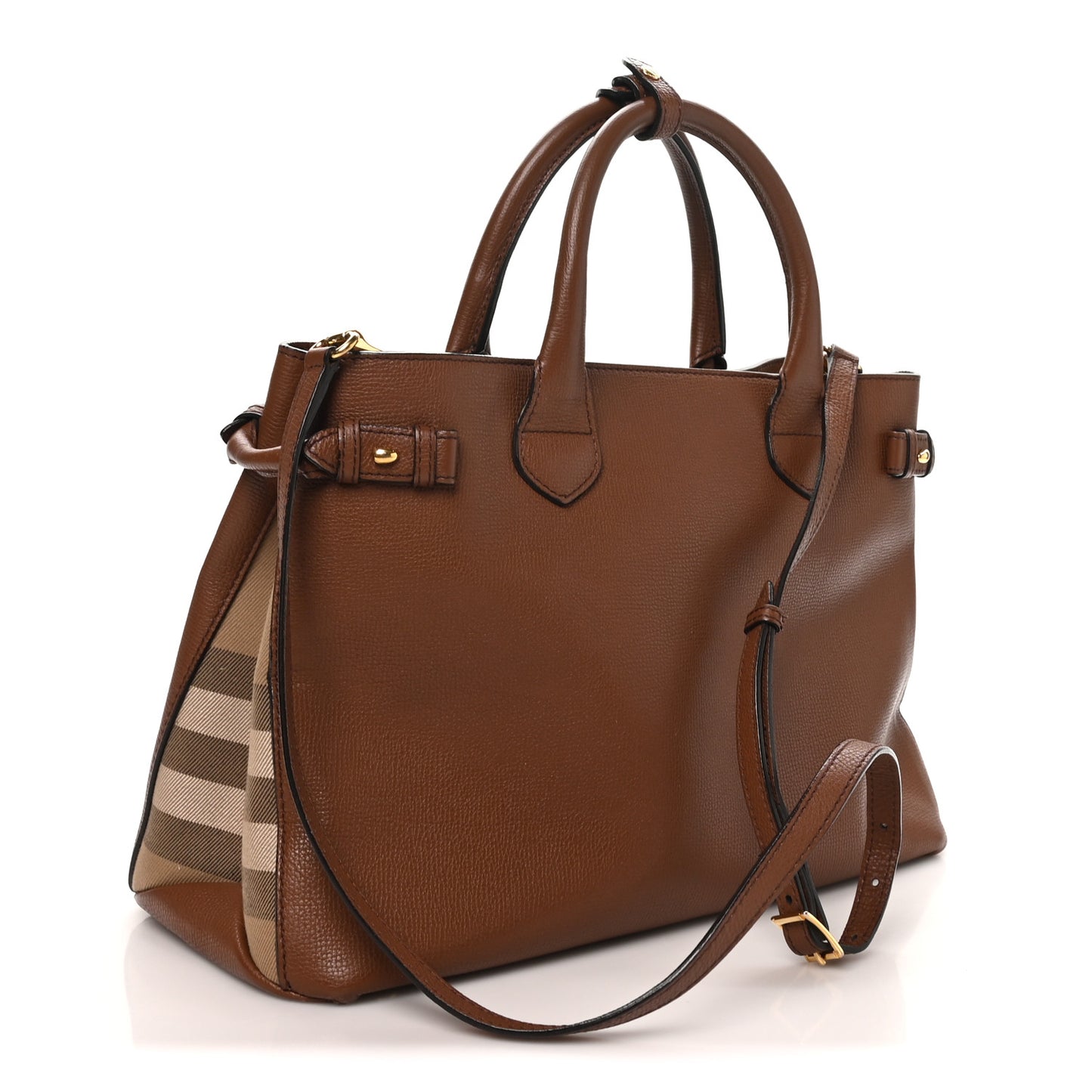 Derby Calfskin House Check Medium Banner Tote Tan