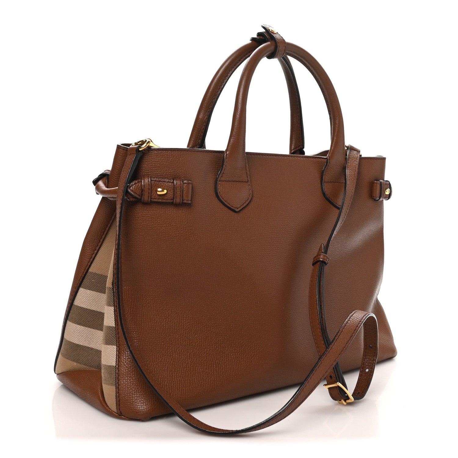 Burberry Derby Calfskin House Check Medium Banner Tote Tan 3 of 11