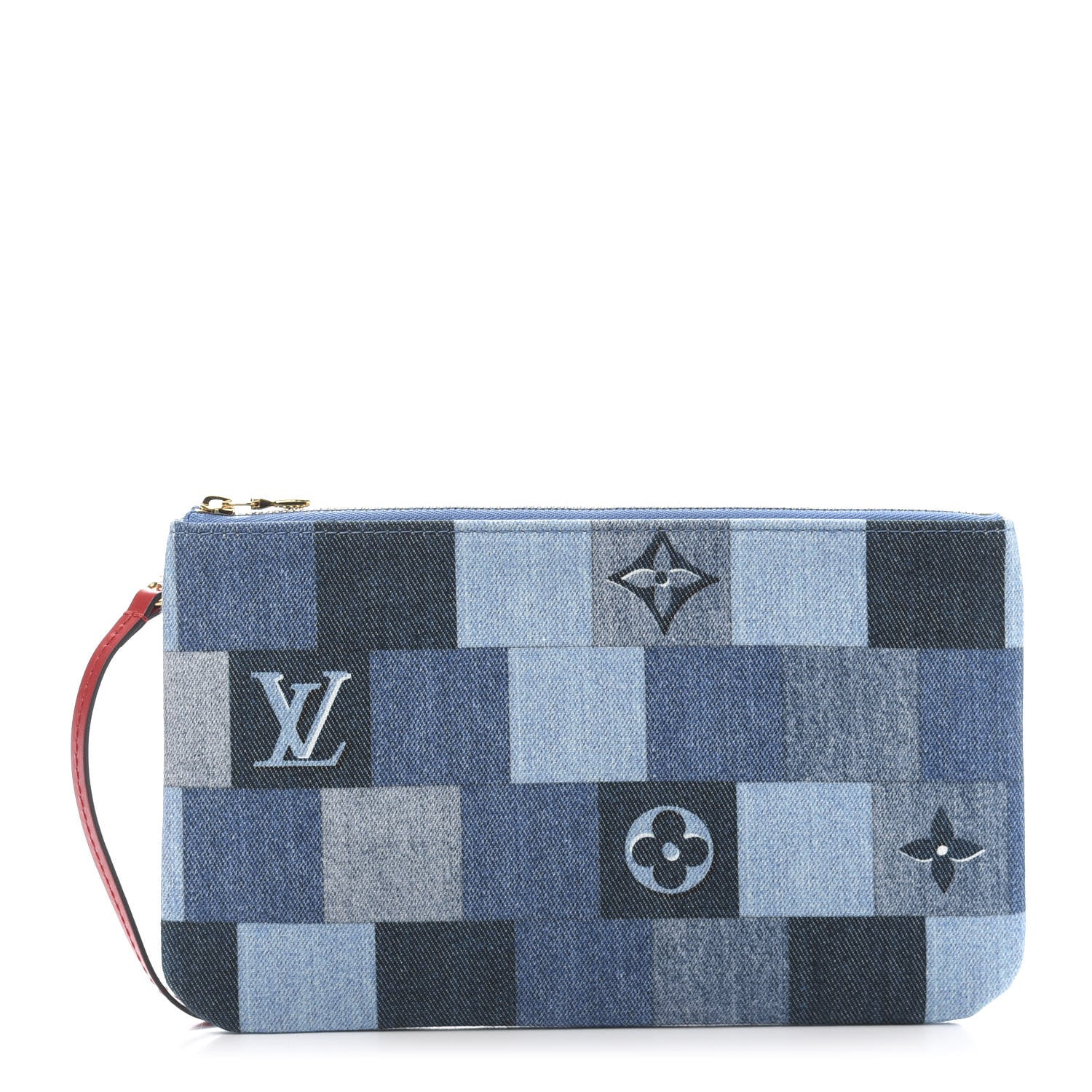 Louis Vuitton Denim Damier Monogram Patchwork Neverfull MM Pochette Blue Rouge 1 of 9