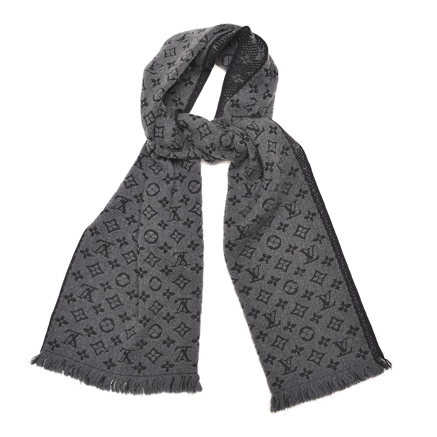 Wool Monogram Classic Scarf Charcoal Grey