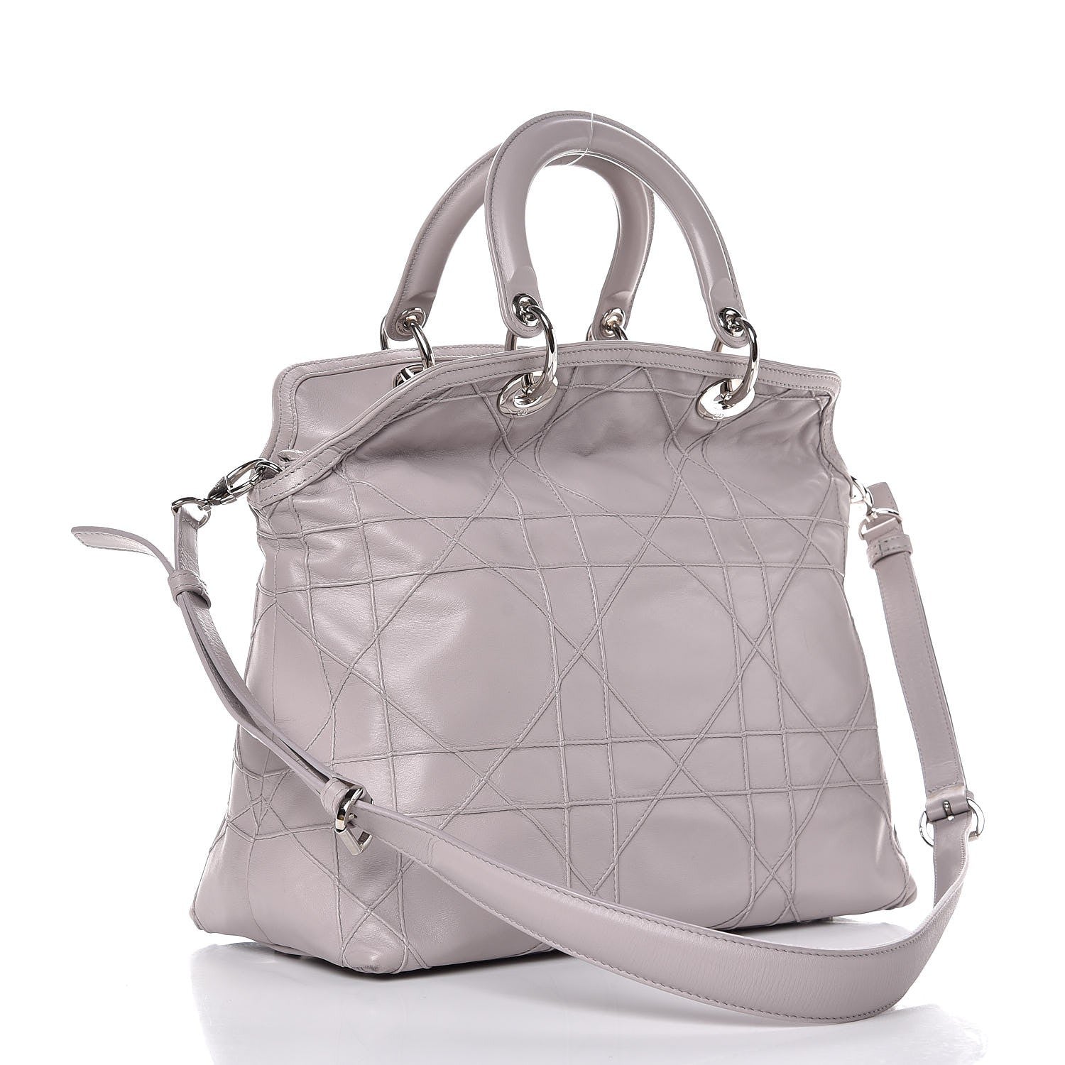 Christian Dior Lambskin Cannage Medium Granville Tote Grey 3 of 7