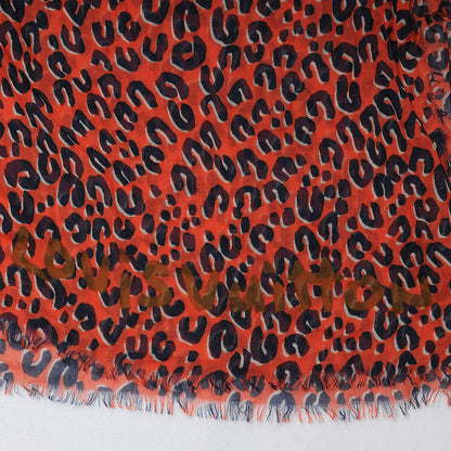 Louis Vuitton Cashmere Silk Leopard Stole Rouge 4 of 4
