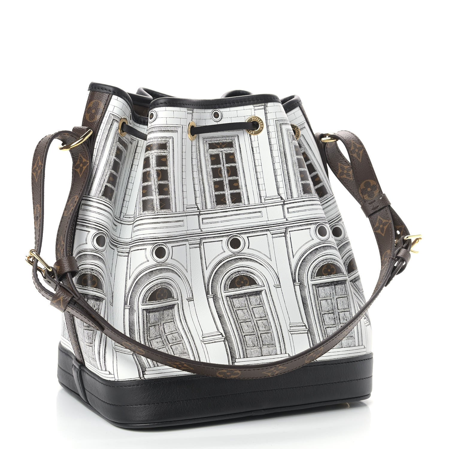 Louis Vuitton X FORNASETTI Calfskin Architettura Noe MM Black White 3 of 8