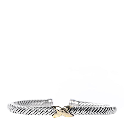 David Yurman Sterling Silver 14K Yellow Gold 5mm X Station Cable Bracelet 1 of 5