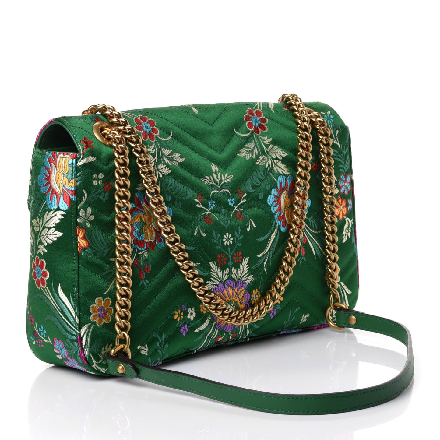 Jacquard Matelasse Floral Medium GG Marmont Shoulder Bag Green