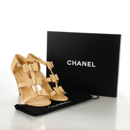 Chanel Grosgrain Pearl Sandals 40 Beige 8 of 8