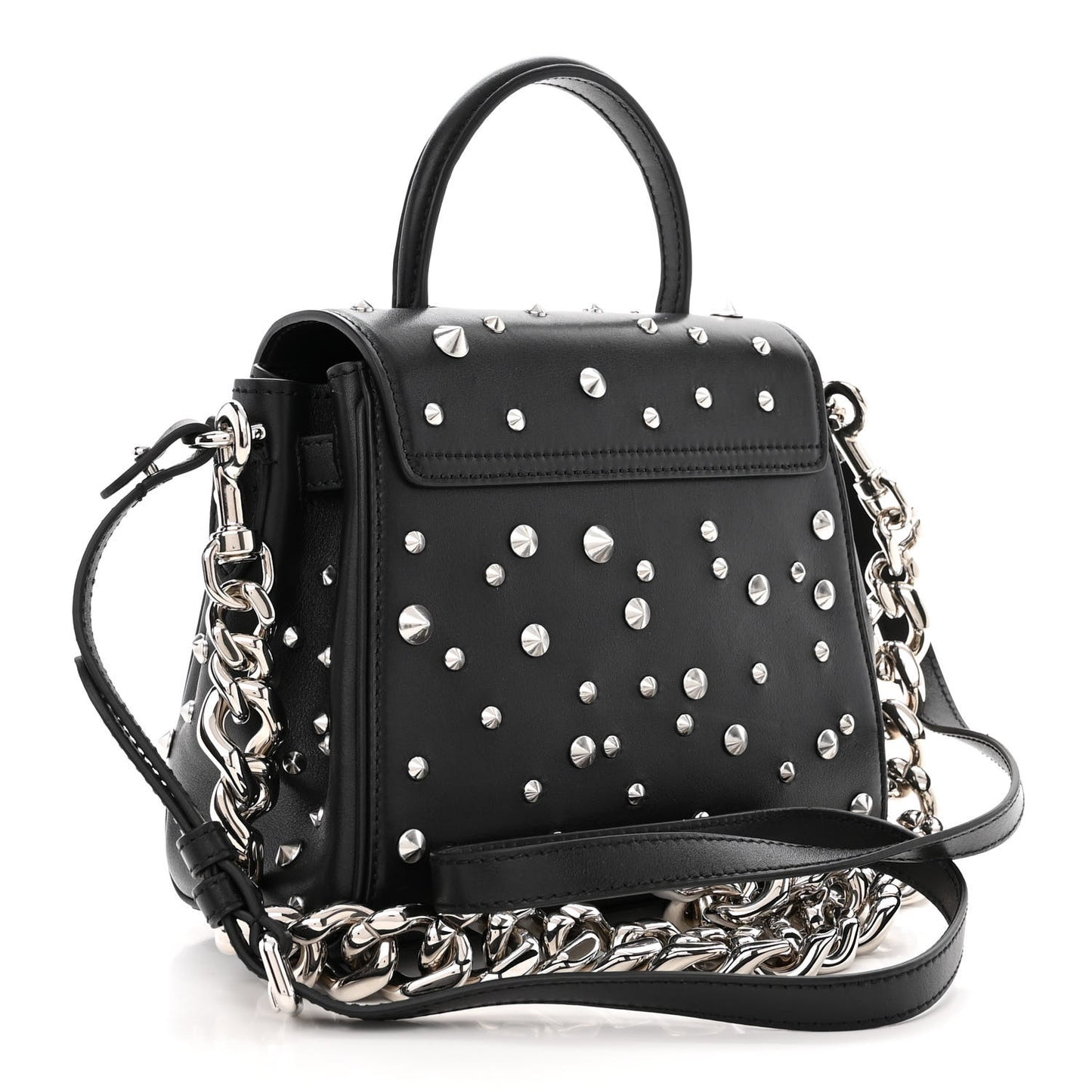 Grained Calfskin Spiked Small La Medusa Top Handle Bag Black