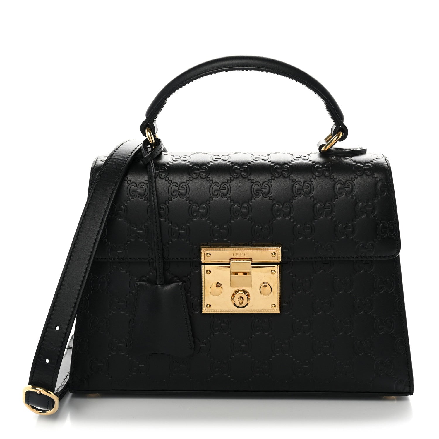 Gucci Guccissima Signature Small Padlock Top Handle Bag  Black 1 of 11