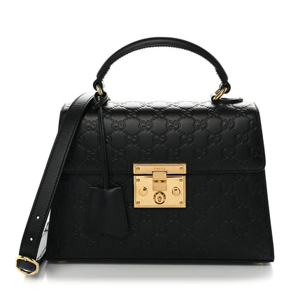 Gucci Guccissima Signature Small Padlock Top Handle Bag  Black 1 of 11