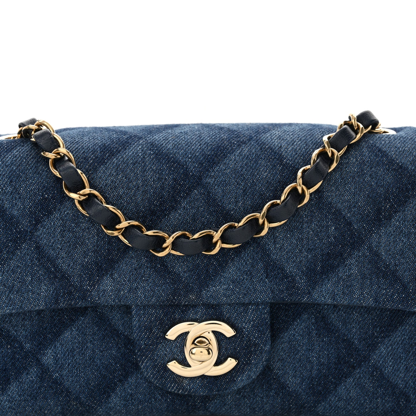 Printed Denim Quilted Mini Rectangular Flap Dark Blue