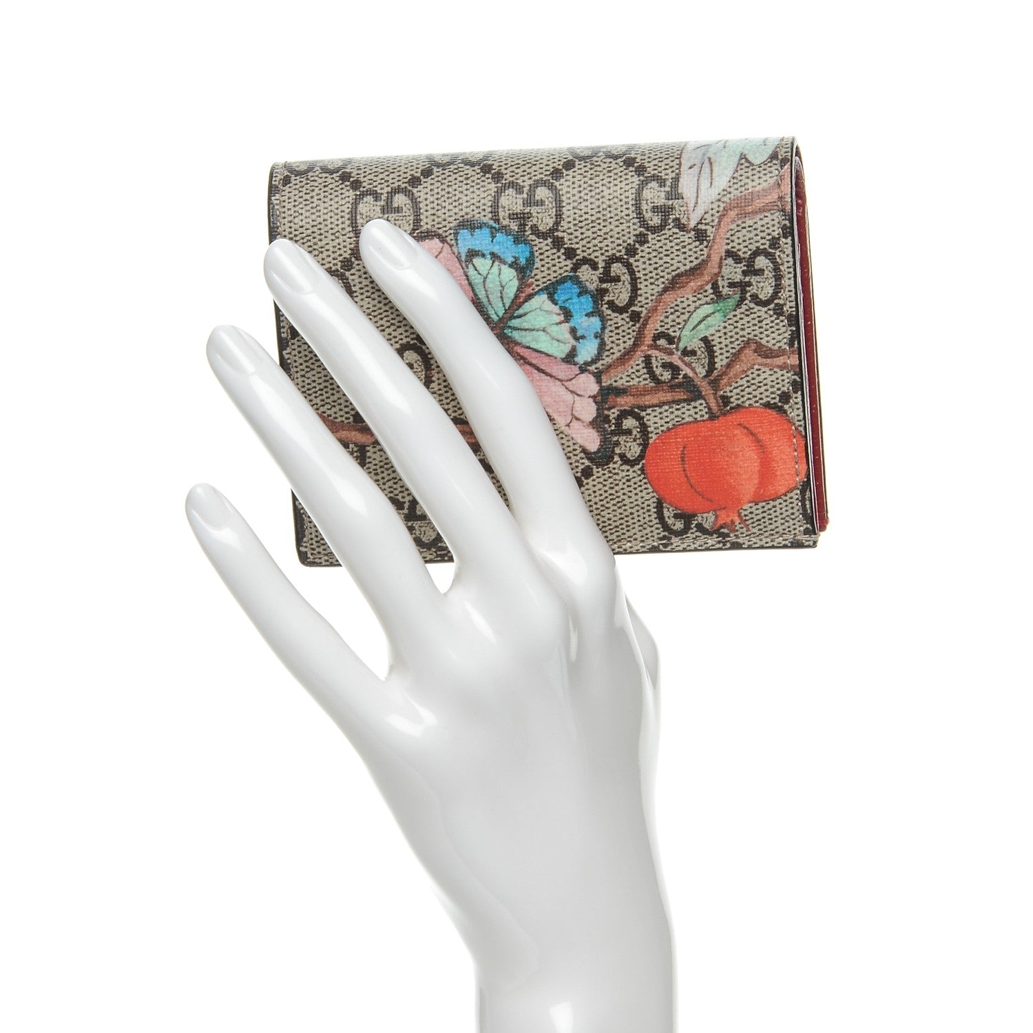 Gucci GG Supreme Monogram Tian Card Case Beige Multicolor Red 2 of 8