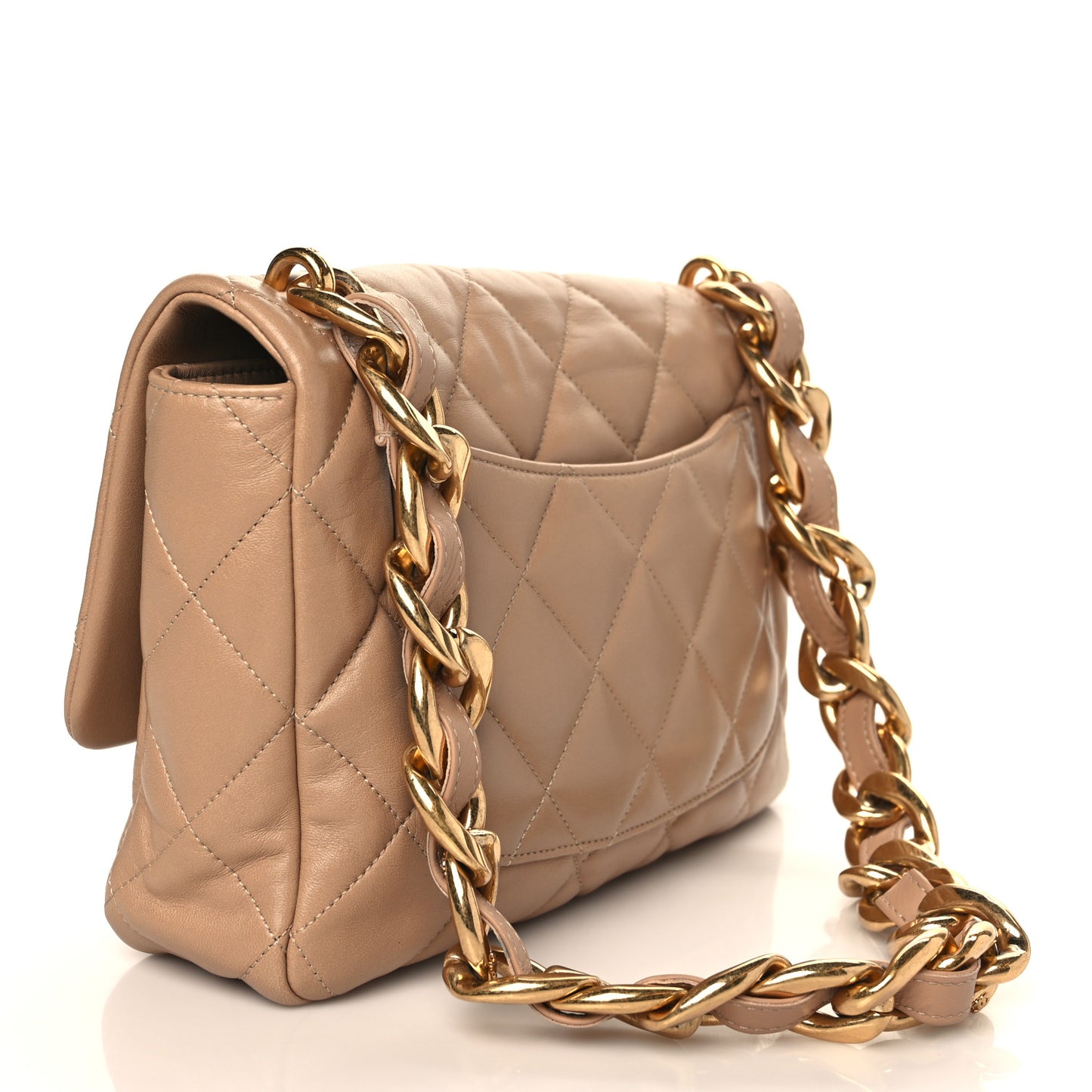 Lambskin Quilted Large CC Funky Town Flap Beige