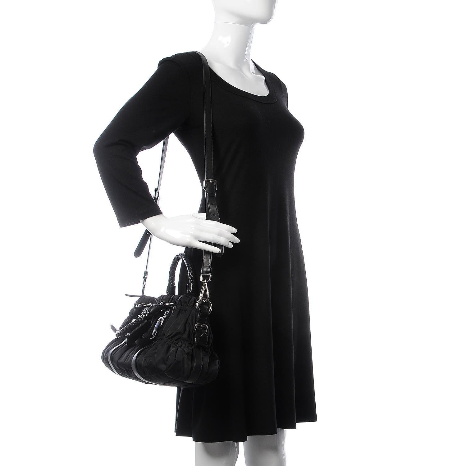 Prada Tessuto Nylon Nappa Braided Gaufre Shopping Satchel Black 2 of 10