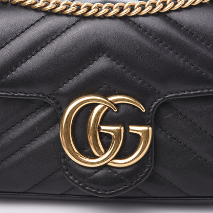 Gucci Calfskin Matelasse Super Mini GG Marmont Shoulder Bag Black 13 of 14