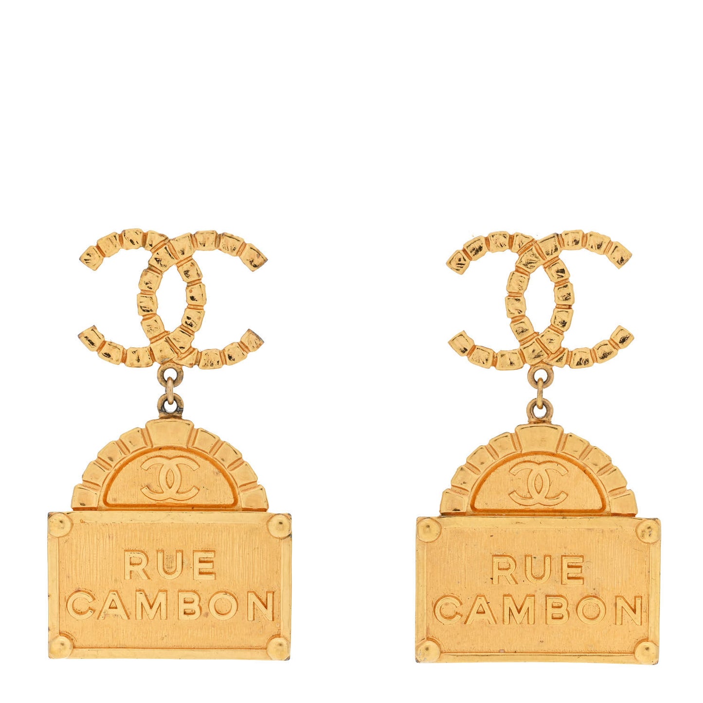 Metal CC Rue Cambon Drop Earrings Gold