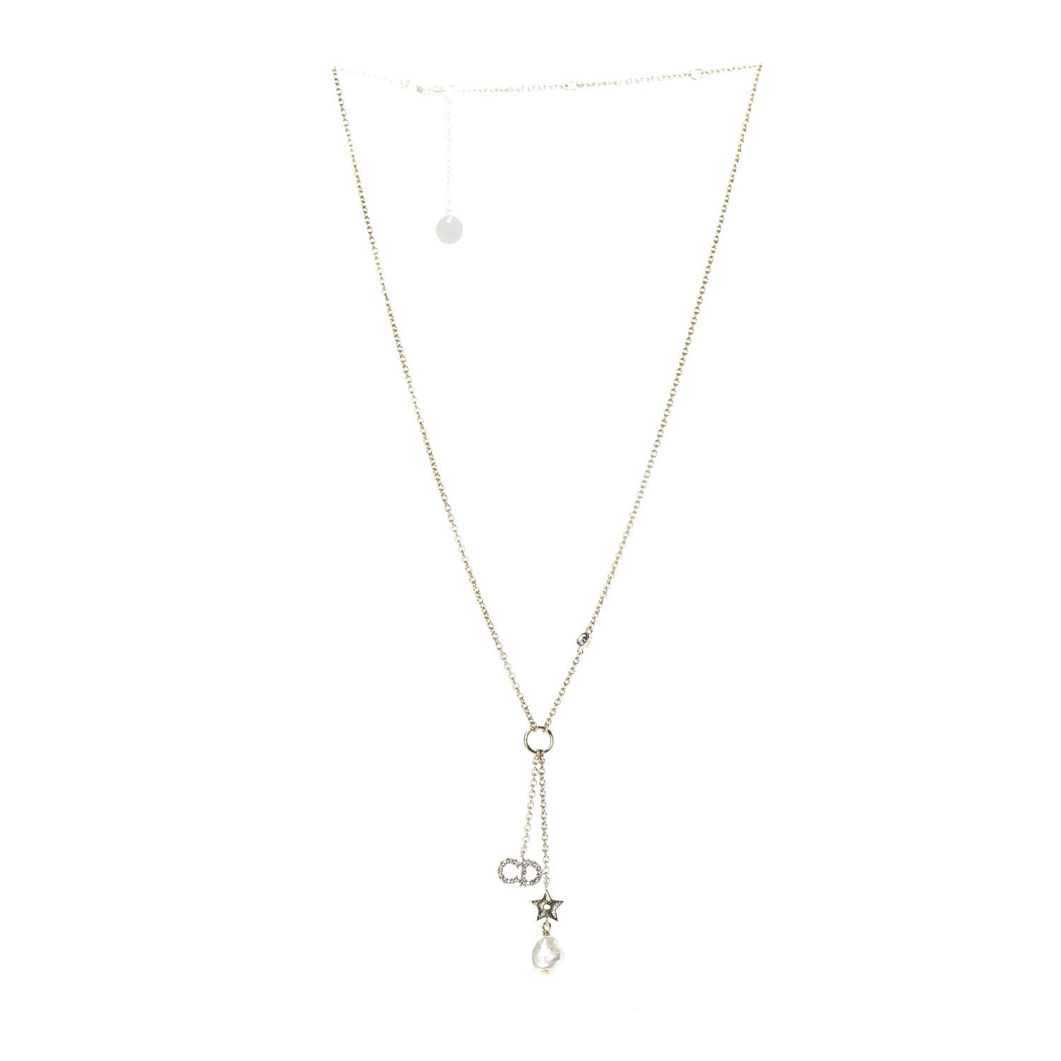 Christian Dior Crystal Pearl CD Shiny-D Tribal Long Necklace Gold 4 of 5