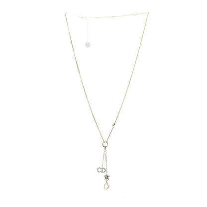 Christian Dior Crystal Pearl CD Shiny-D Tribal Long Necklace Gold 4 of 5
