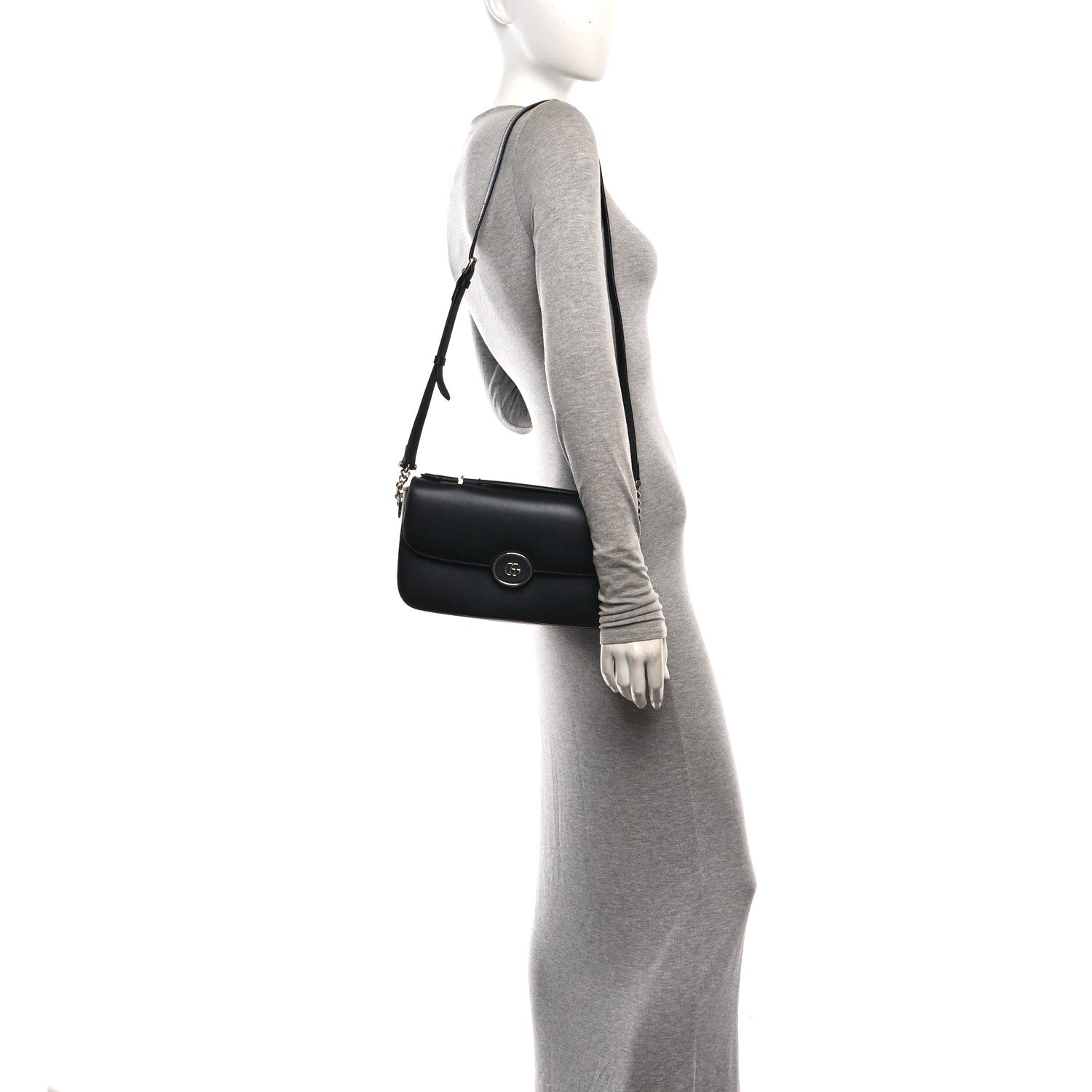Gucci Senna Calfskin Petite GG Top Handle Shoulder Bag Black 2 of 11