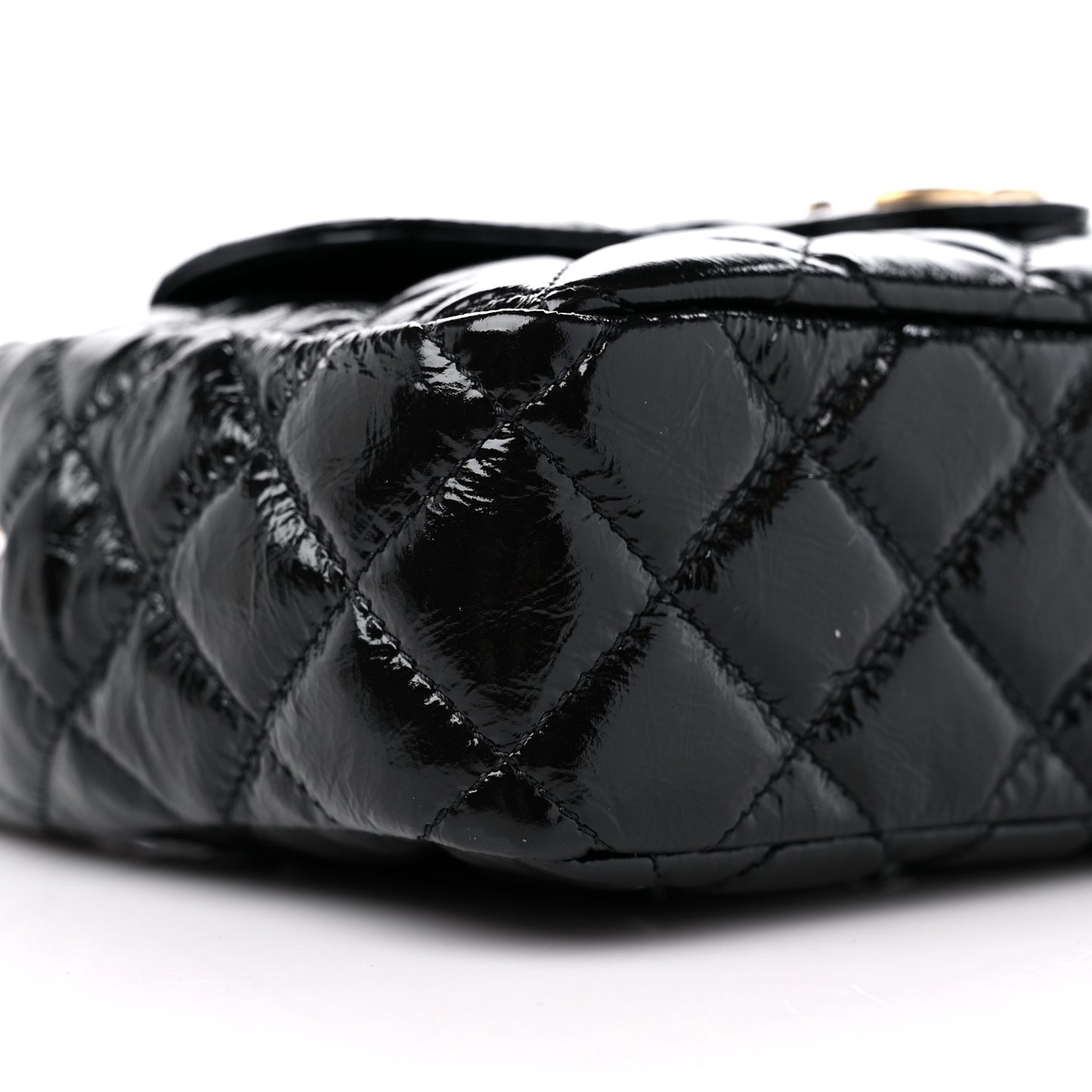 Shiny Crumpled Calfskin Quilted Small Wavy CC Hobo Black