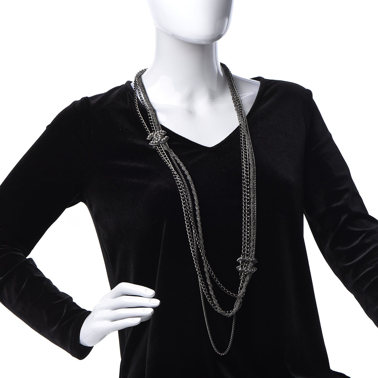Ruthenium Pearl CC Long Multistrand Necklace