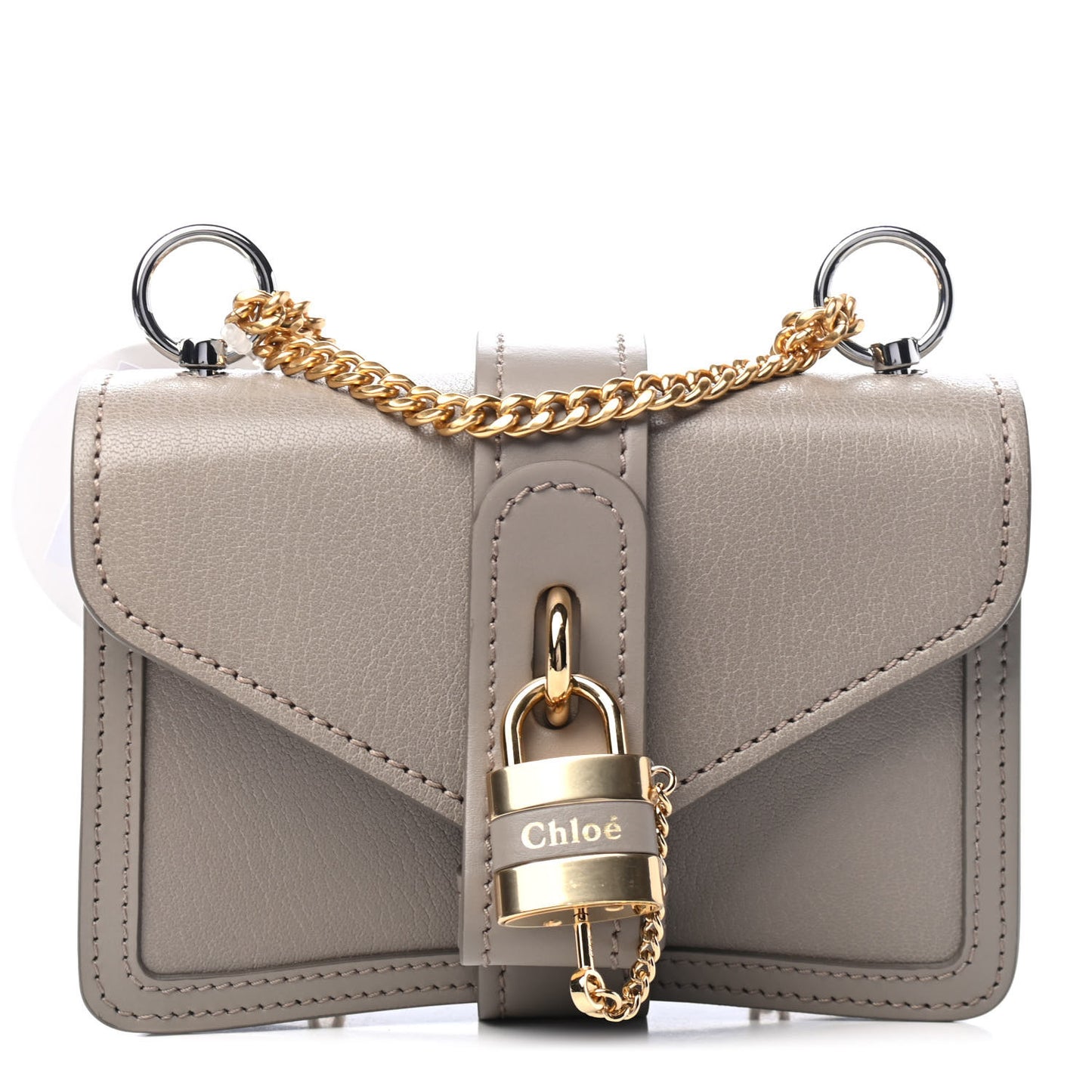 Shiny Goatskin Calfskin Aby Chain Shoulder Bag Motty Grey