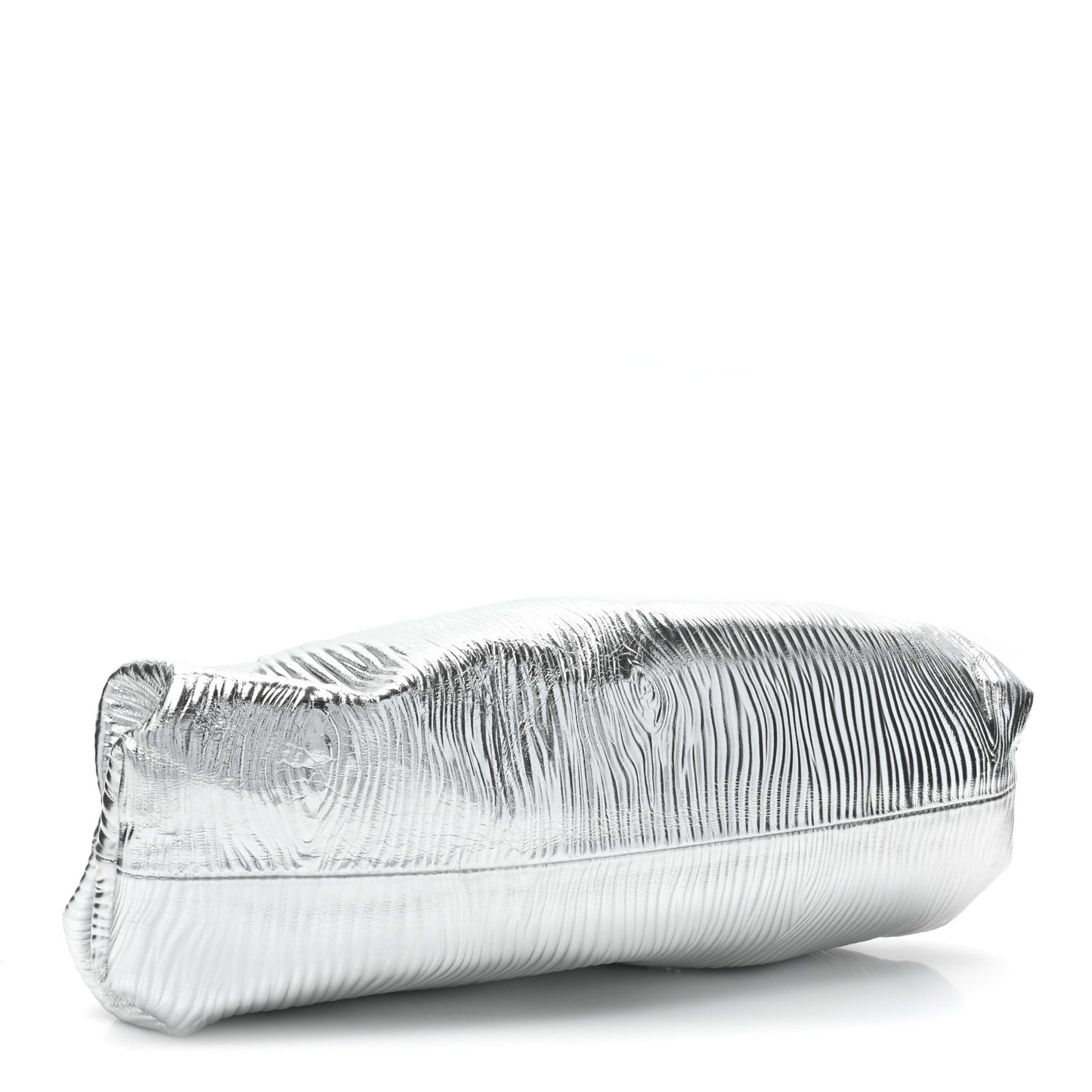 Metallic Bark Calfskin Embossed The Pouch Oversized Clutch Silver