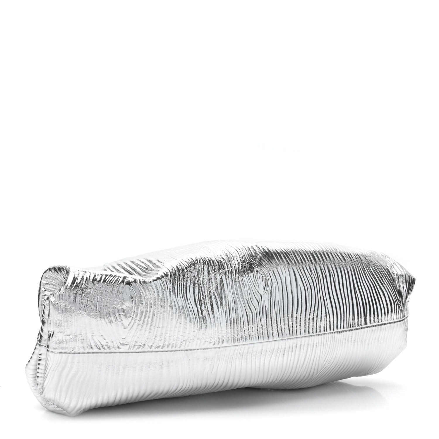 Bottega Veneta Metallic Bark Calfskin Embossed The Pouch Oversized Clutch Silver 4 of 8