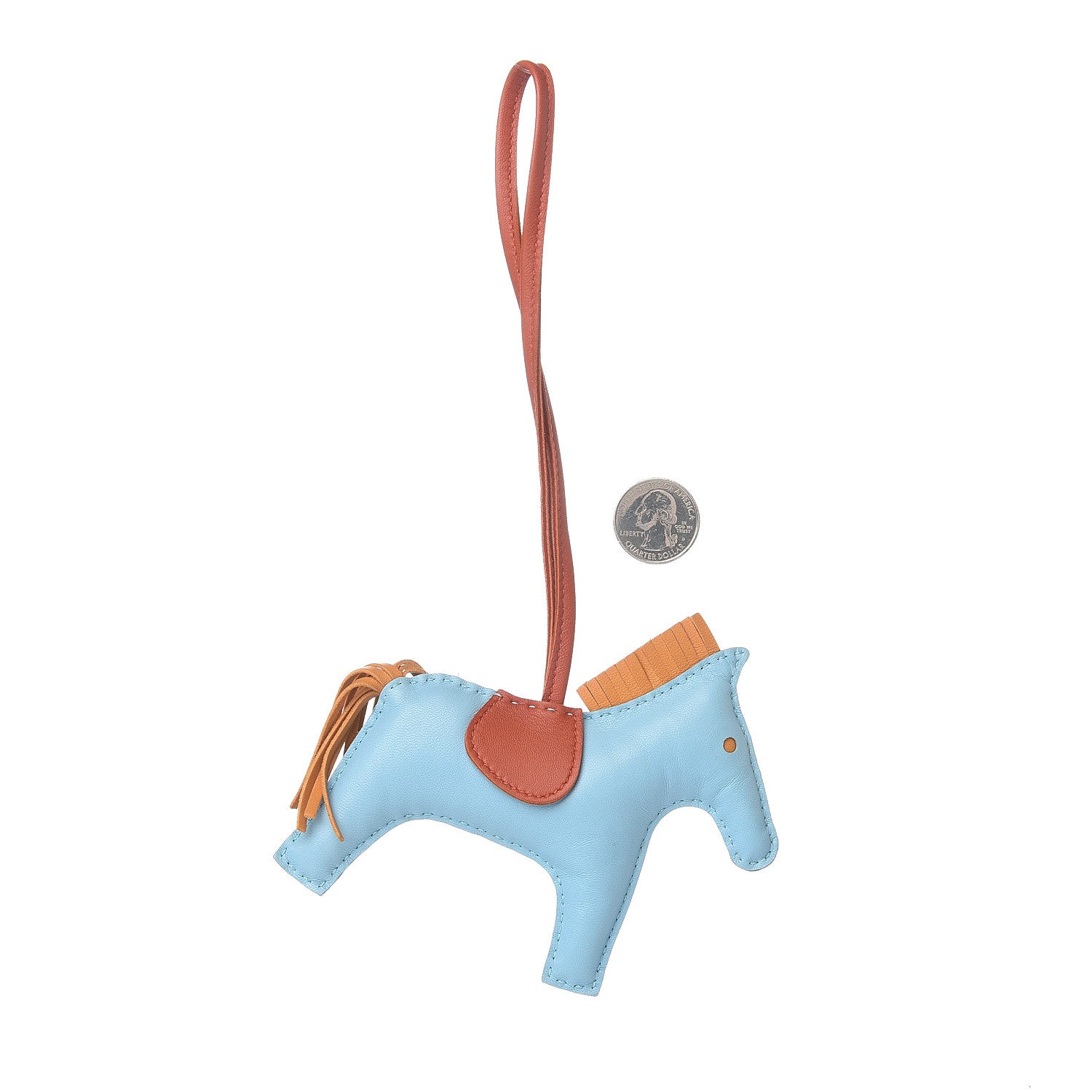 Hermes Milo Lambskin Grigri Rodeo Horse Bag Charm MM Celeste Naturel Bouton D'Or Cornaline 2 of 3