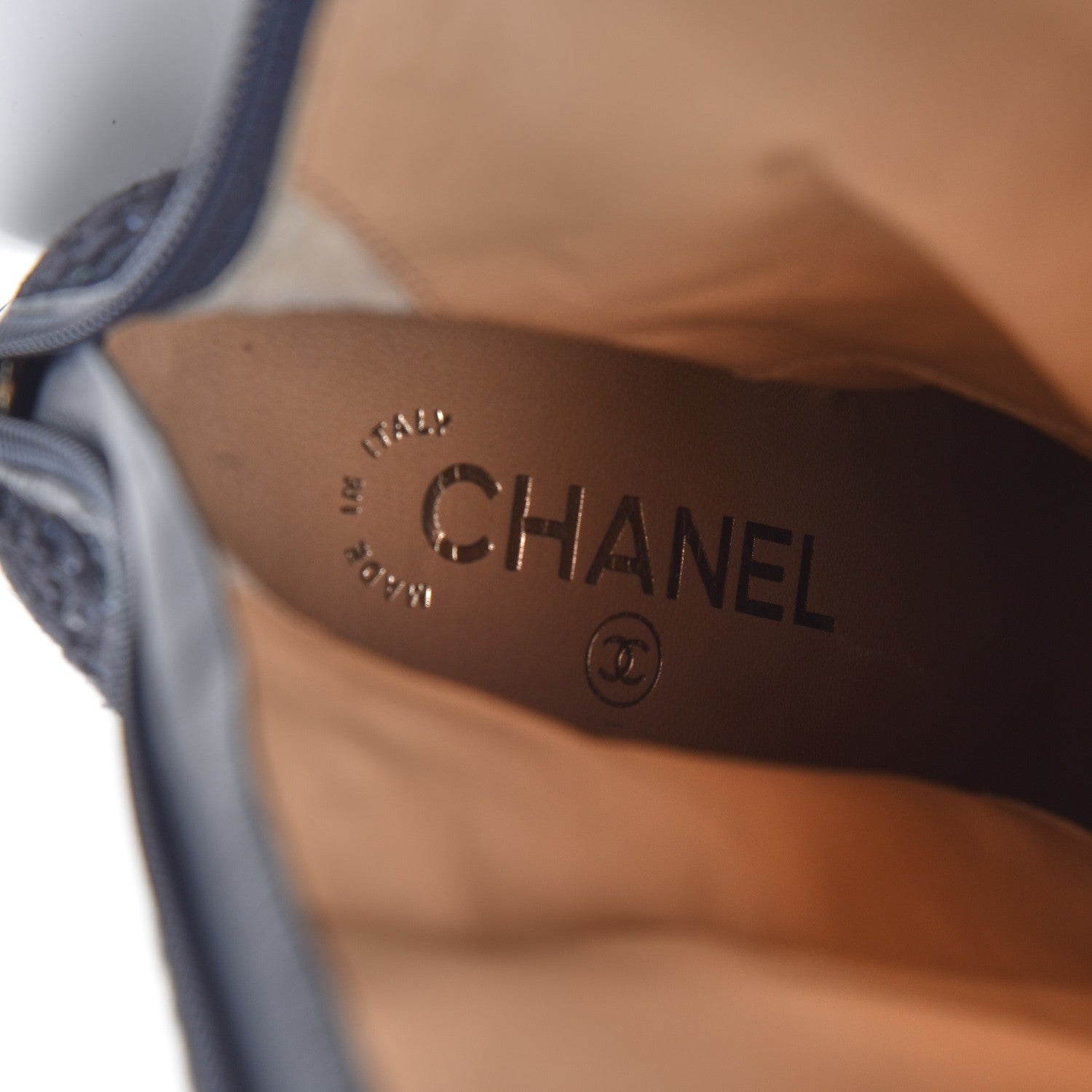 Chanel Tweed Patent Mid Calf Boots 39.5 Navy 7 of 8